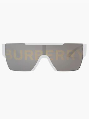 Burberry White Shield Sunglasses with Grey Lenses and Gold Accents